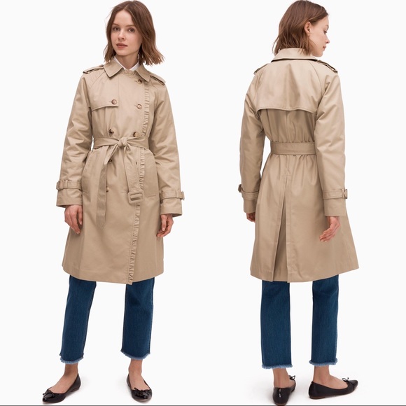 Kate Spade Ruffle Trim Trench Coat Size Large